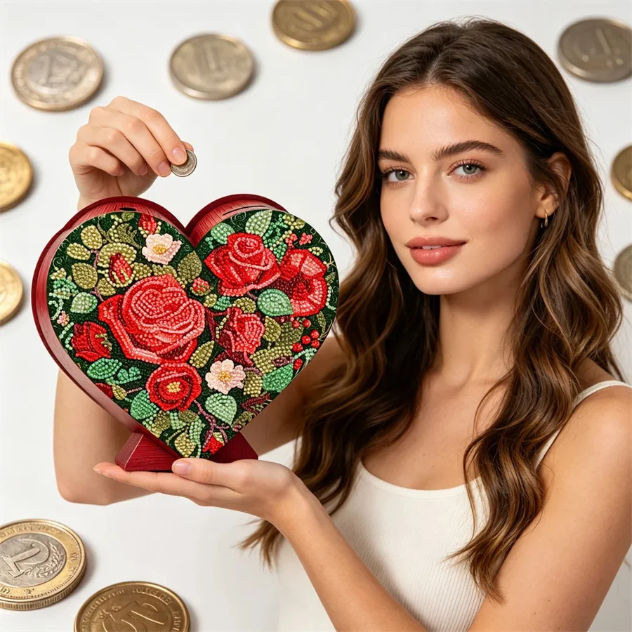 Rose saving pot Coin bill money box Diamond Painting Kits for Adults gift DIY Crystal Rhinestone Art Craft Decor Supplies craft