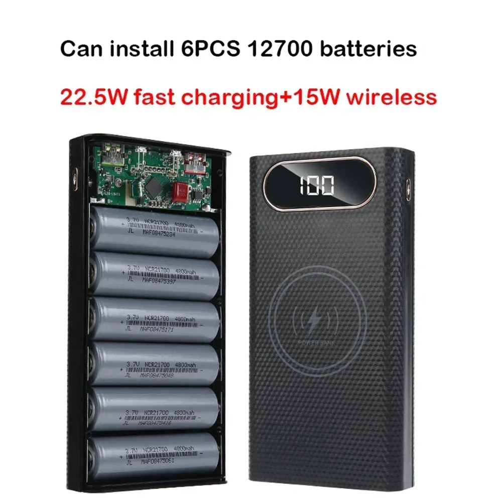 Power Bank Holder DIY Shell Case 21700 Battery Shell Storage Organize Battery Charger Box Dual USB 6x21700 With LED Light