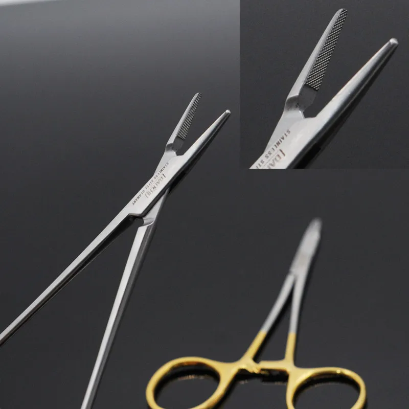 

1Pc Dental Needle Holder Pliers Stainless Steel Gold Plated Handle Dental Orthodontic Forcep Double Eyelid Surgery Tool