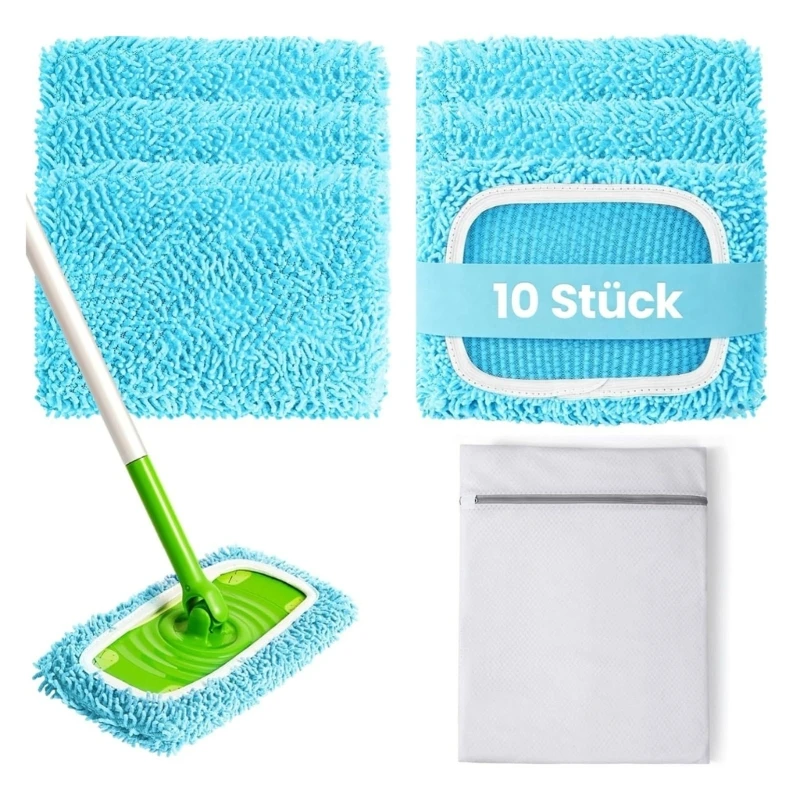 

Soft Fiber Mop Pad Set With Elastic Trim Backing, 10 Replacement Covers and Laundry Bag, 25.4Cm/10Inch X 11.5Cm/4.53Inch 87HA