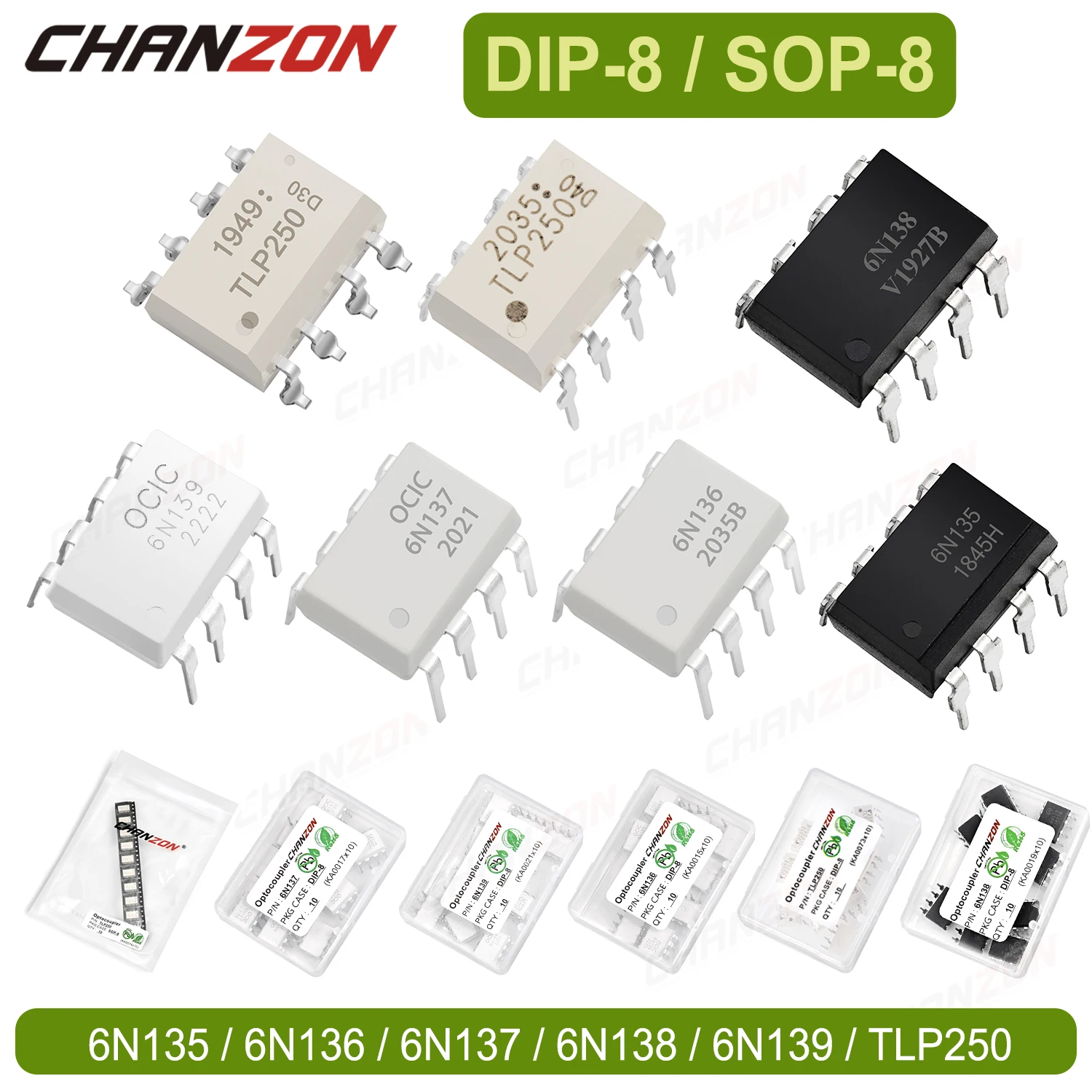 10Pcs/Lots Igbt Tlp250 6N135 6N136 6N137 6N138 6N139 6N138M 6N137S Dip8 Sop8 Dip-8 Sop-8 High Speed Optocoupler