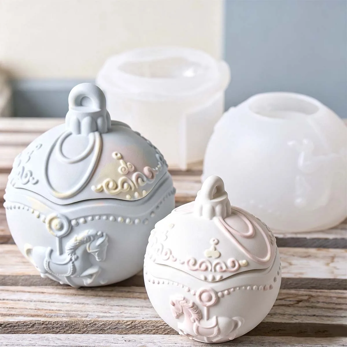 Stampo in silicone per contenitore decorativo a forma di cavallo, fai da te, per vaso da fiori a forma di giostra, portacandele, stampi per gesso e resina, decorazioni per la casa