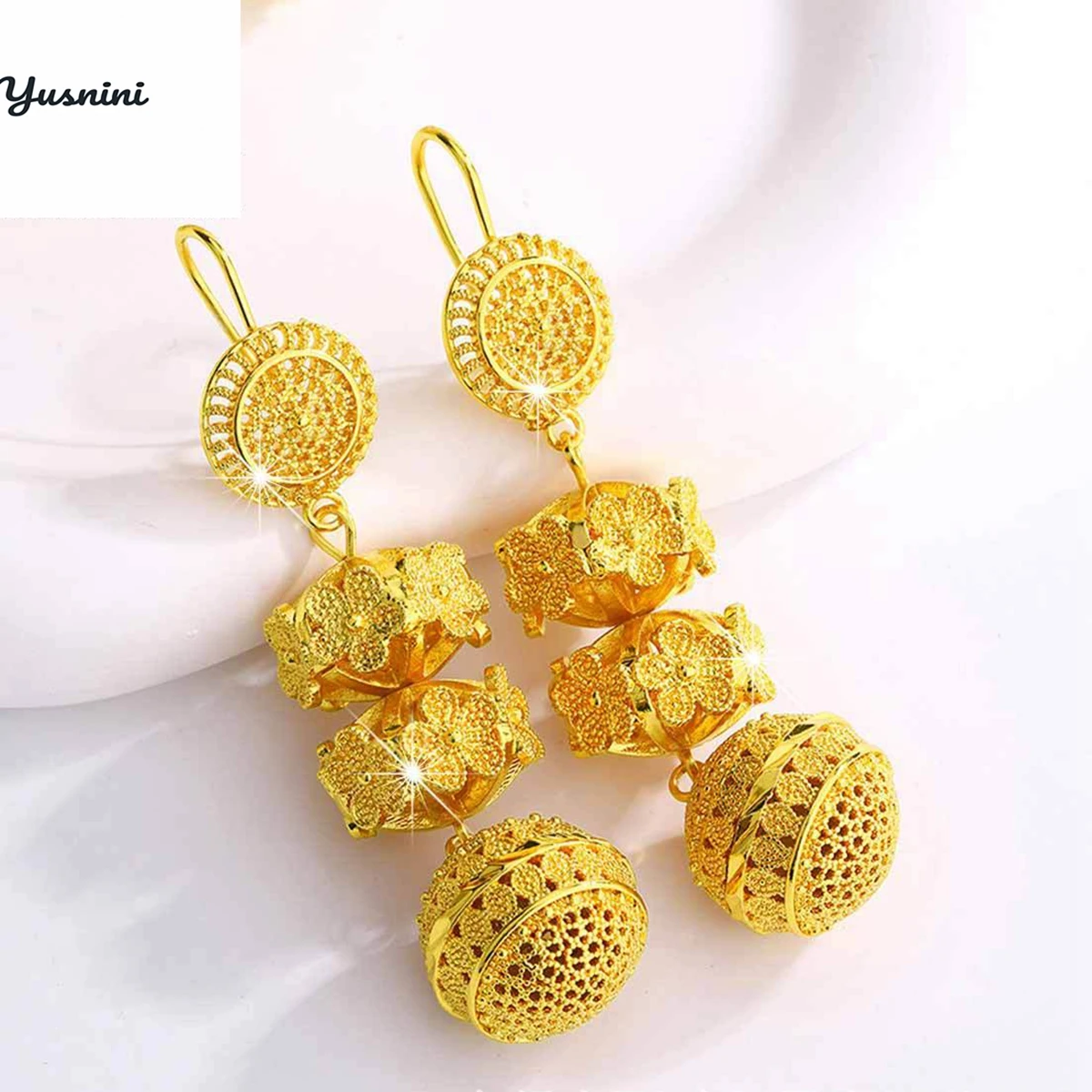 Модное французско-американское 24-каратное позолоченное ожерелье и серьги на заказ, комплект ювелирных изделий для свадебных и рождественских подарков для влюбленныхD10946