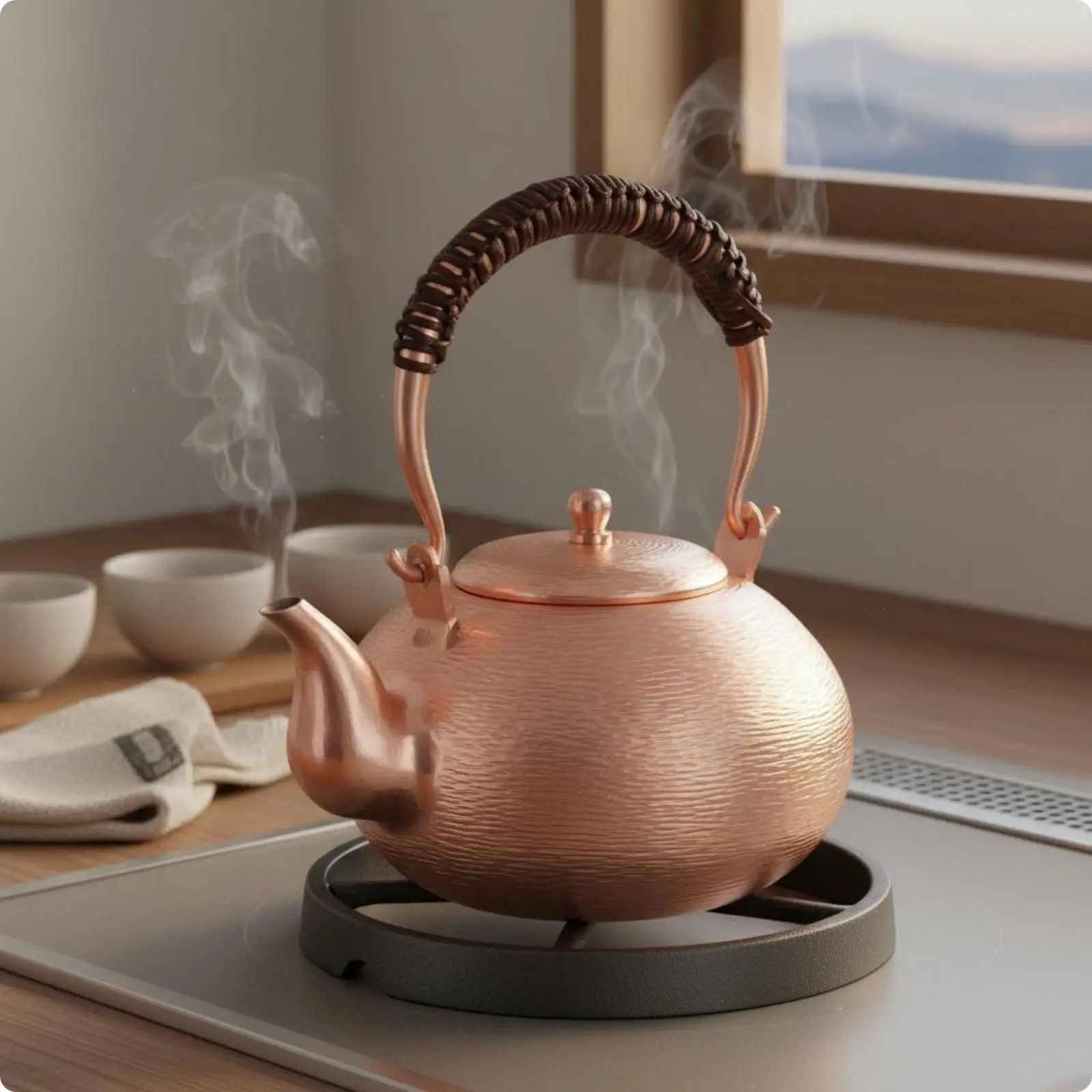 Pure Copper Kettle Teapot Set for Tea Ceremony Boiling Water Hook Handle Easy Pour Kitchen Accessory