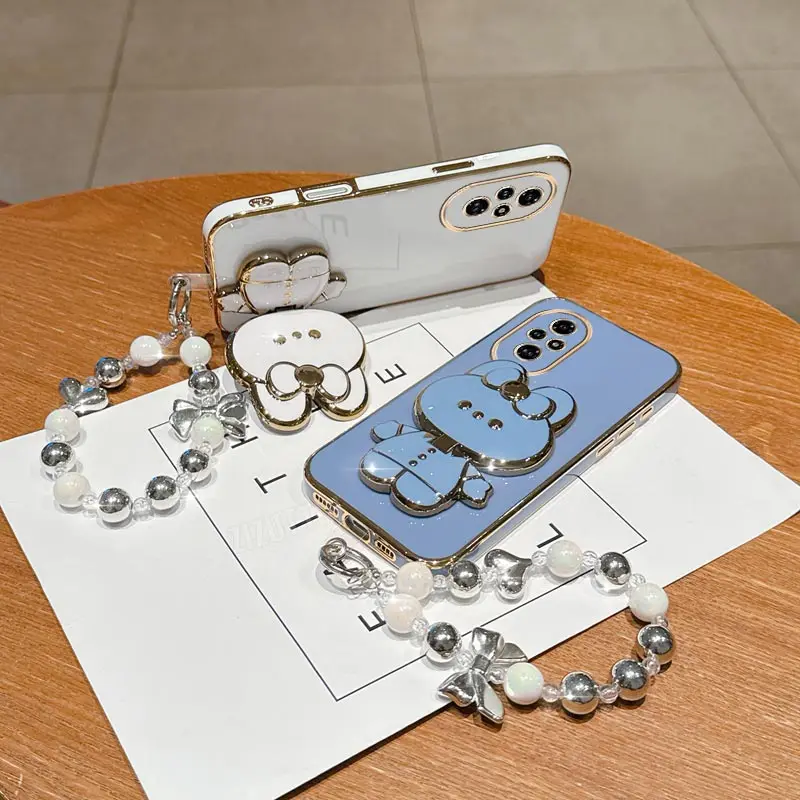 Pearl Strap Lanyard Happy Rabbit Phone Holder Case On For Huawei Honor 9X Pro 60 70 80 90 100 200 300 Pro Ultra Y9s Back Cover