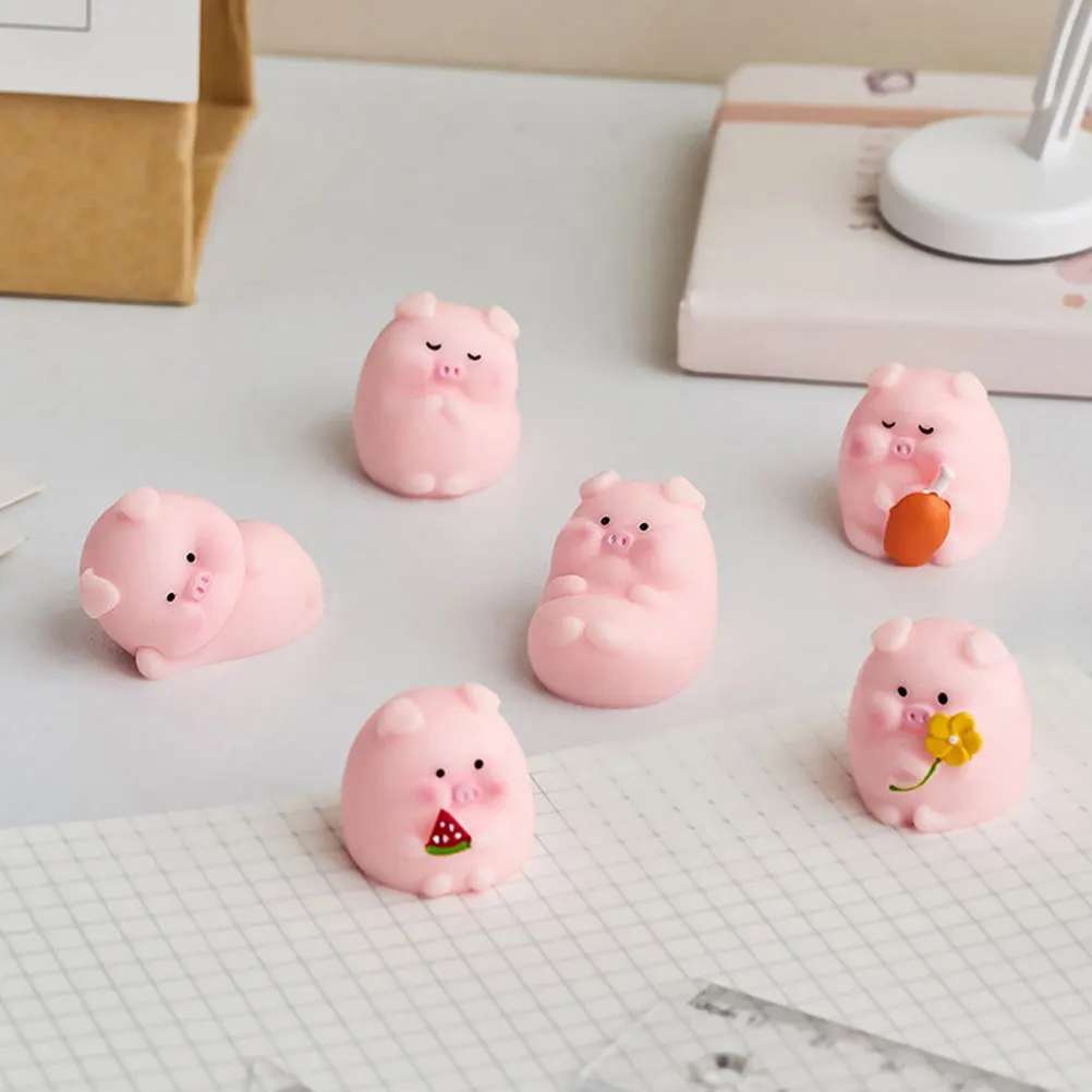 

6Pcs Miniature Resin Pig Statue Adorable Decorative Accessory for Office Desktop Miniature Piggy Figurines
