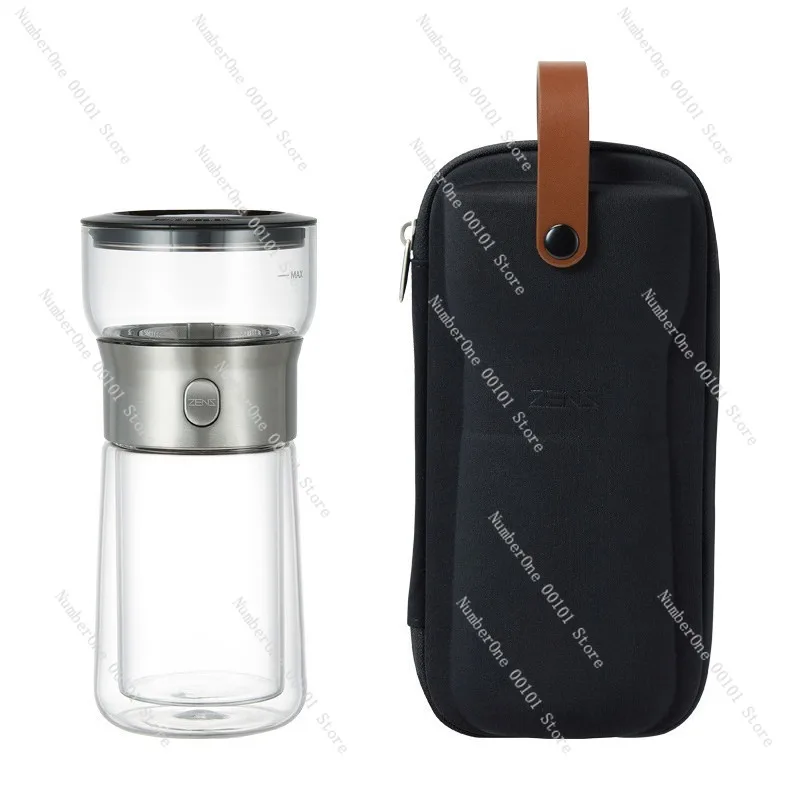 Portable Wood Grain Travel Tea Set, Kuaike Cup with Tea Separation, Camping Teapot and Cup Set for Outdoor Lazy Tea Brewing