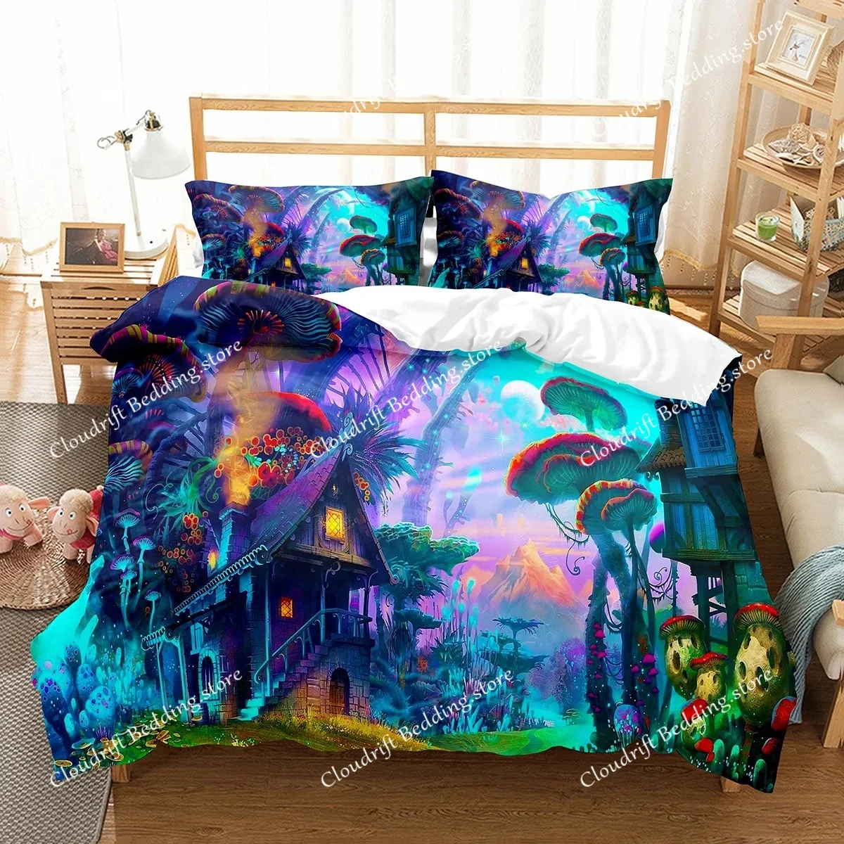 

Psychedelic Mushrooms Duvet Cover Set Polyester Comforter Cover King Queen Size For Kid Boy Girl Bedding Set With Pillowcase