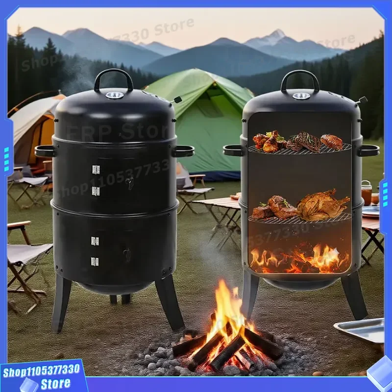 Portable Drum Slow Smoker Charcoal Grill for Outdoor Camping BBQ American Bacon Smoking Modern Design Heavy Duty Steel Body