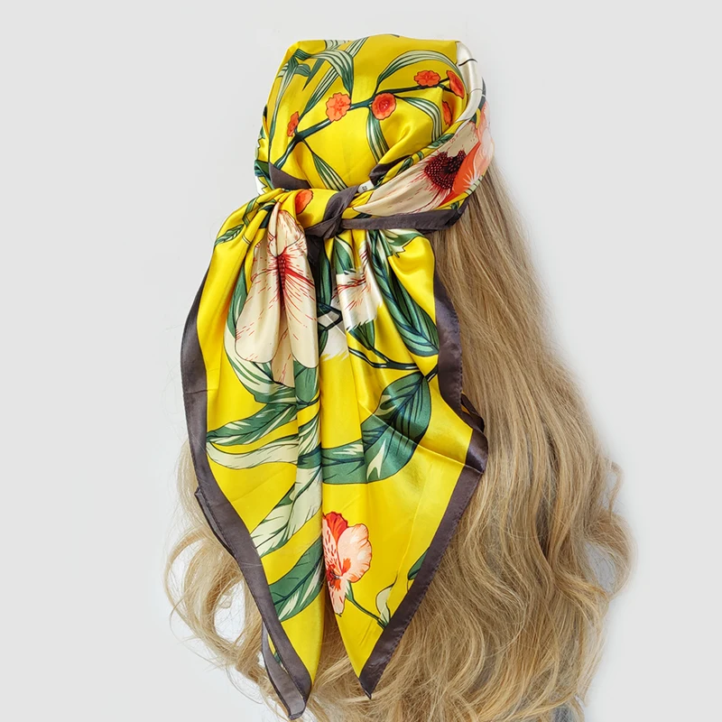 Luxury Print Silk Square Scarf Women Spring Neck Tie Shawl Wraps Female 90cm Hair Hand Wrist Headkercheif Hijab Bandana 2022