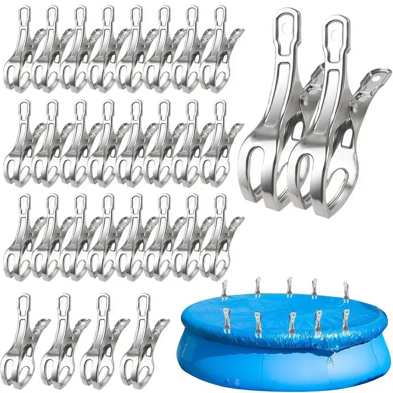 

Swimming Pool Lid Clips Tent Clips Pool Clamps Windproof Pool Clips 30 Pcs Tarp Clamps Awning Cover Fasteners Stainless Steel