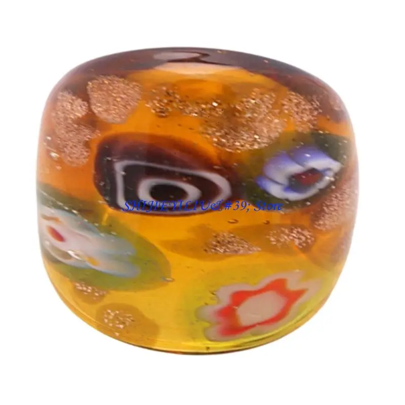 E21F Artistic Muranos Glass Ring with Unique Gold Sand Inlay Handmade Finger Ring Ethnic Accessories for Stylish Women