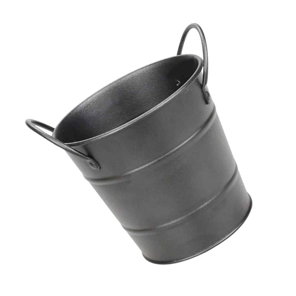 

Mini Ice Bucket Metal Black Round for French Fries Ice Party Supplies Portable Container Bar Kitchen Dinner Buffet Restaurant