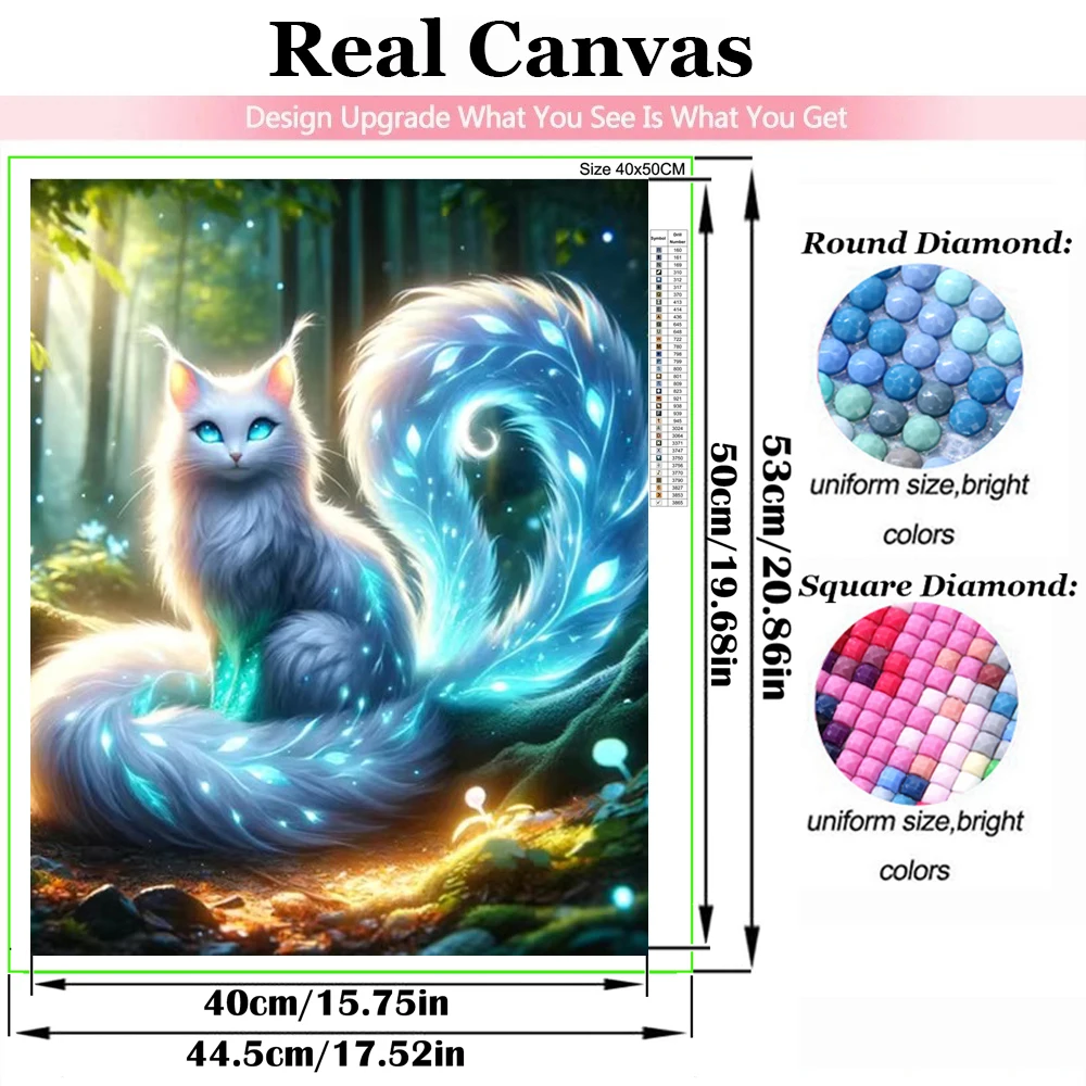 Diamond Art Painting Kits Cross Stitch White Nine-Tailed Fox 5D DIY Diamond Embroidery Animals Rhinestones Full Mosaic Decor