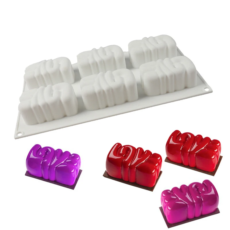 Love Mousse Cake Mold For Valentine\'s Day Rectangle Silicone Baking Tray Dessert Soap Candle Ice Cream Topper Decoration Tools