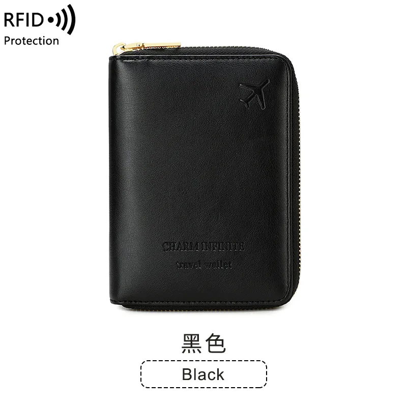 2024 new RFID short passport holder ticket organizer document bag multifunctional travel zipper passport case