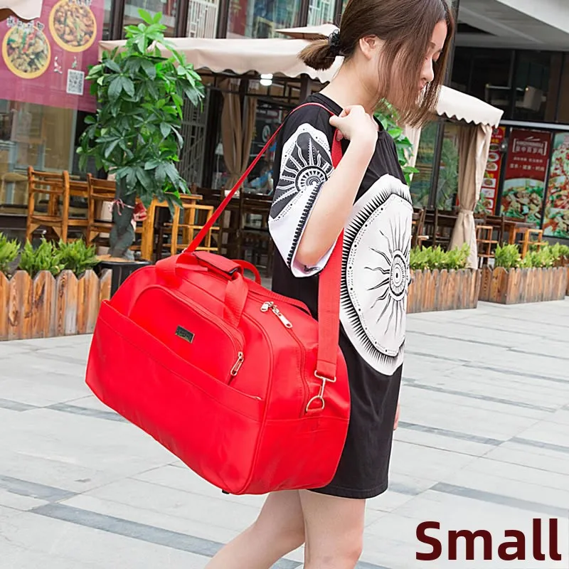

Large Capaci Red Travel Bag Women's Handheld ort Trip Lage Bag Nylon Pure Color Korean Sle Foldable Travel Bag