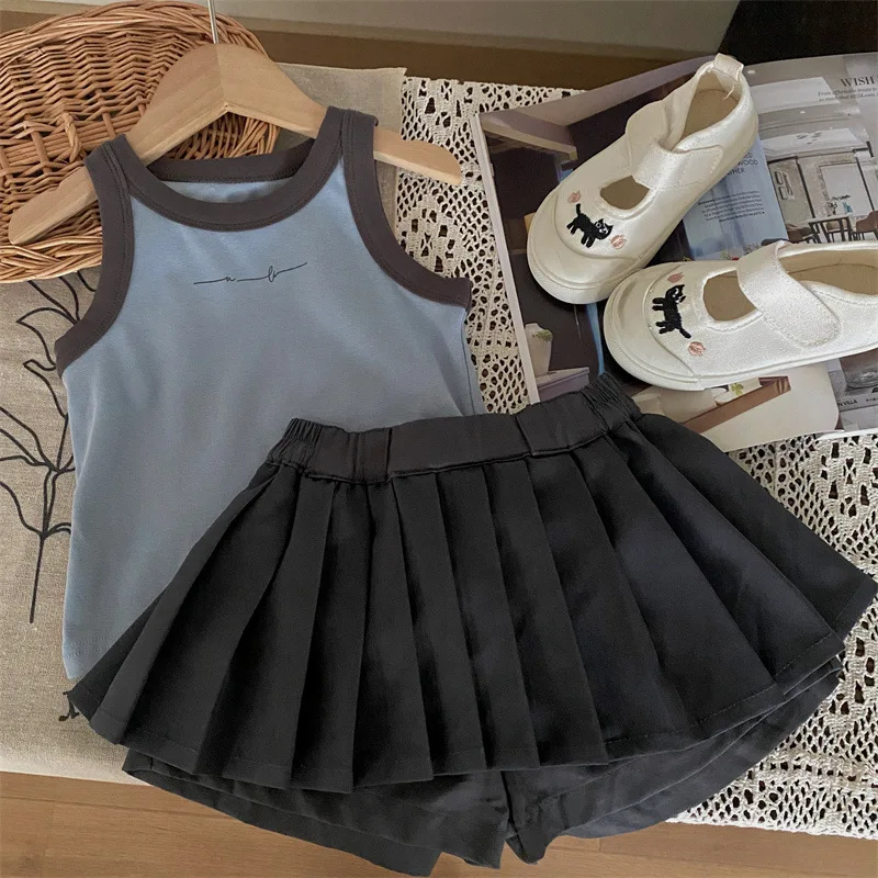 

Children's Clothing2024New Summer Girls' Camisole Top Children's Western Style Pleated Skirt Skirt Two-Piece Set-WS