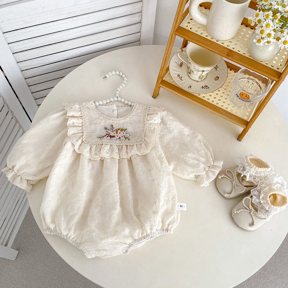 

Spring Baby Girls Clothes Elegant Flower Embroidery Toddler Bodysuit&amp One Piece 3 6 9 12 24 Months Girls