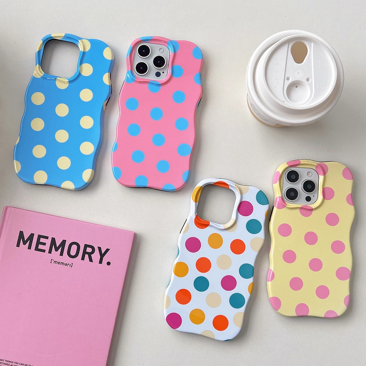 

Cute Glossy Polka Dots Phone Case for IPhone 16 15 14 13 Pro Max Iphone 16 Lovely Shockproof Protective Wave Edges Back Cover