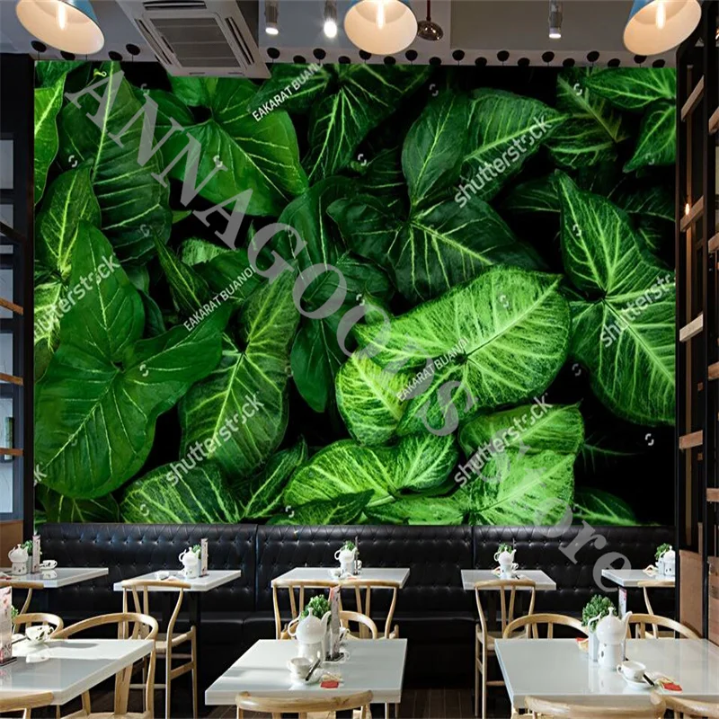 Custom Tropical Green Plant Leaves Photo Wallpapers for Living Room Restaurant Coffee Shop Mural 3D Self-adhesive Wall Papers