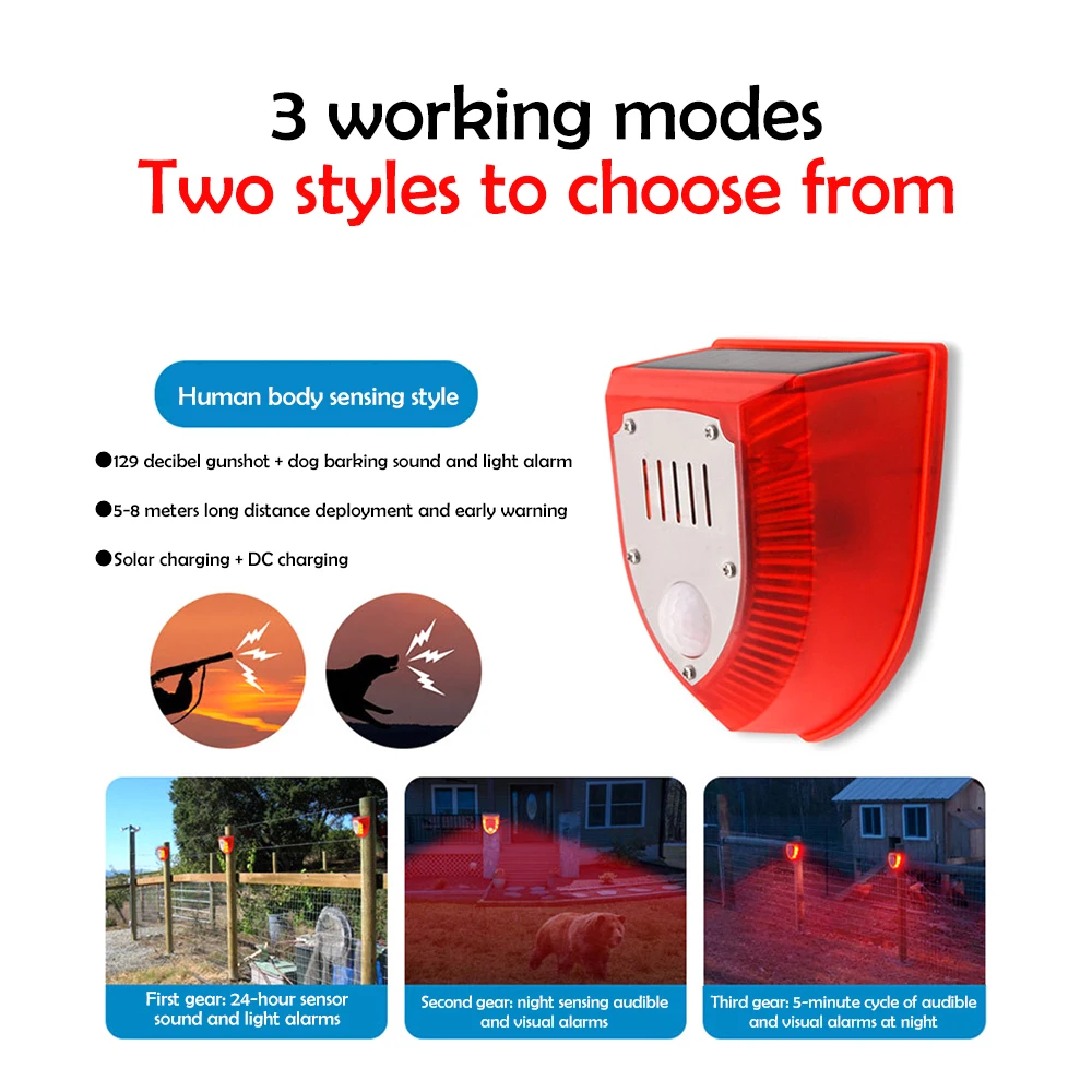 LED الشمسية إنذار ضوء طارد الحيوان مكافحة الخنزير البري محرك المهنية إنذار مكافحة سرقة وامض صفارة الإنذار مقاوم للماء الاستشعار إنذار #3