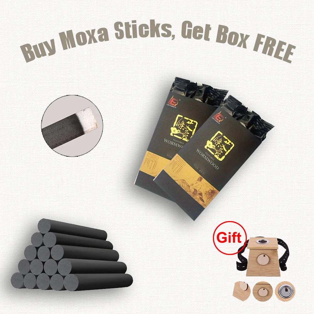 

Smokeless Moxa Sticks for Pain Relief – Huashen Brand 5-Pcs with Bonus 1-Hole Bamboo Moxibustion Box, Natural Pure Mugwort TCM