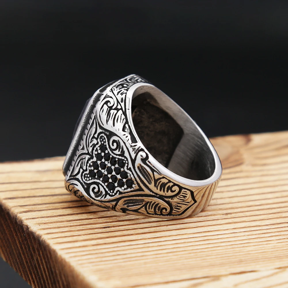 New Punk 316L Stainless Steel Black Stone Rings For Men Women High Quality Big Stone Fashion Biker Ring Party Jewelry Wholesale