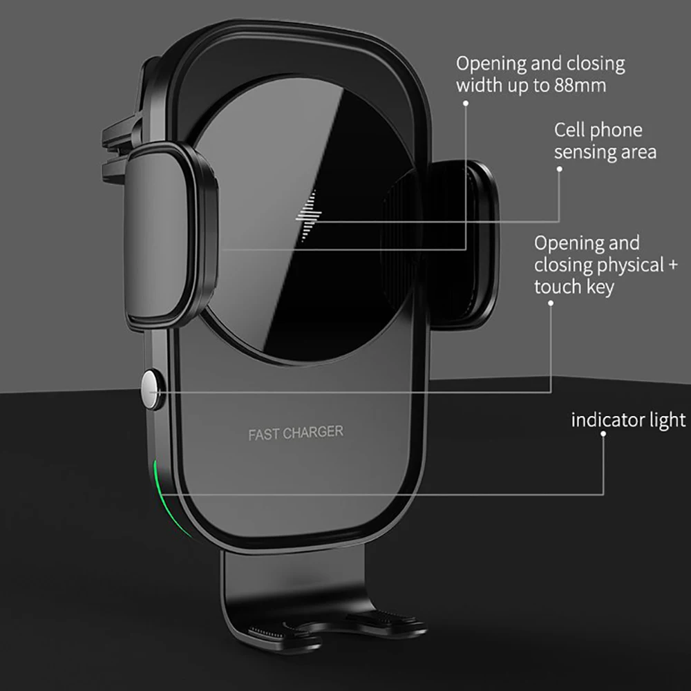 15W Automatic Wireless Car Charger Auto-Clamping Qi Car Wireless Charger Stand for iPhone 11 Pro Max XS Samsung S20 S10 Xiaomi