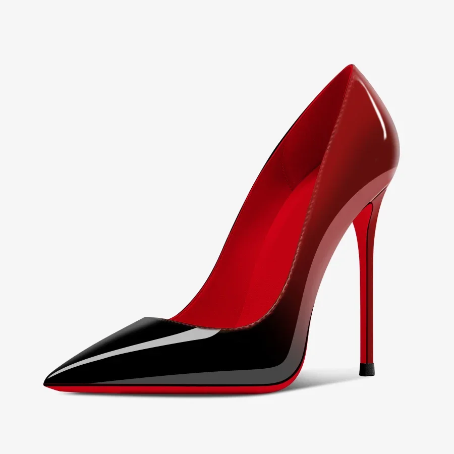 New European and American Blue Purple Gradient 12cm Ultra High Heels Women\'s Thin Heels Sexy Pointed Large Red Bottom Shoes