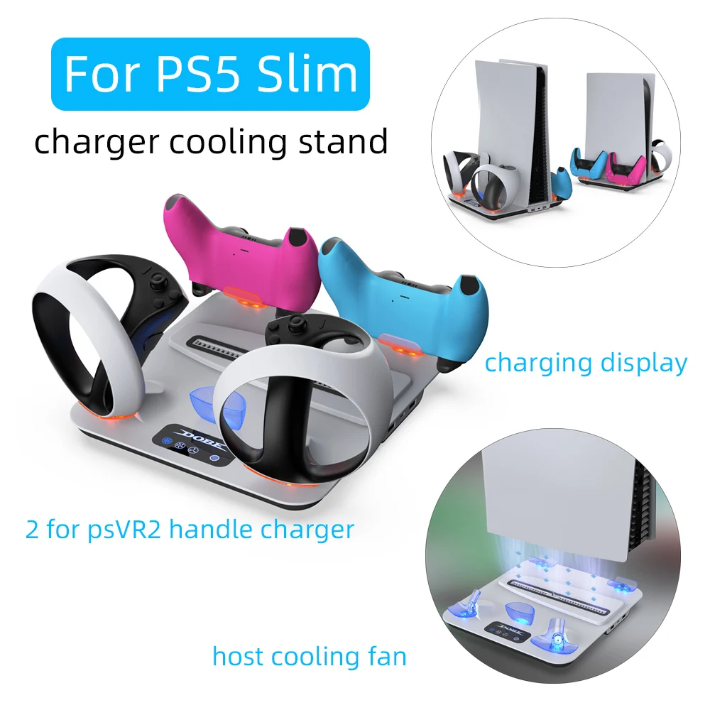 

For PS5 Slim cooling charging base dock with 10 disc storage rack for PSVR2 handle charging base for PS5 controler charger