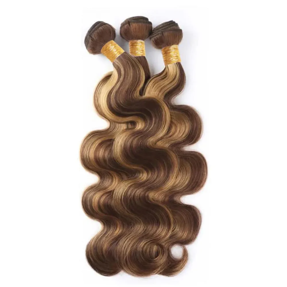 Brazilian Remy Body Wave Weave Extensões, 100% cabelo humano real, Destaque Pacotes, 1 Pacote, P4 27, 26 em, 28 em, 30 em, 1 PC