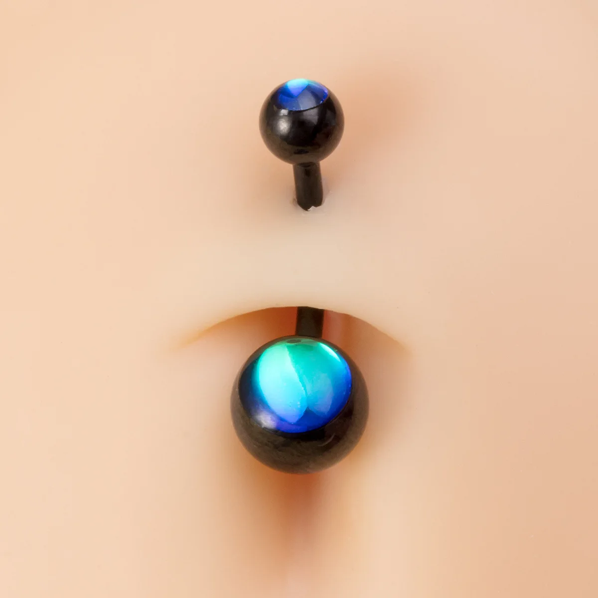 Stainless steel navel nail double ball reflective color change drop oil navel ring piercing jewelry