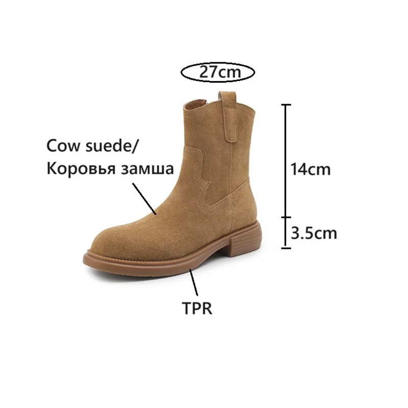 NEW Autumn Women Boots Cow Suede Leather Shoes for Women Round Toe Chunky Heel Short Boots Casual Zipper Platform Chelsea Boots