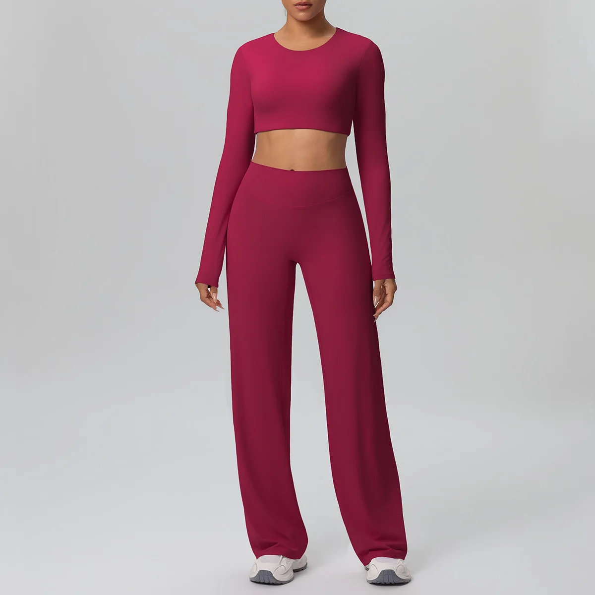 

Women's High Waist Straight Wide Leg Yoga Set Long Sleeve with Chest Pad Fitness Suit Yoga Sports Running Workout Gym Tracksuit