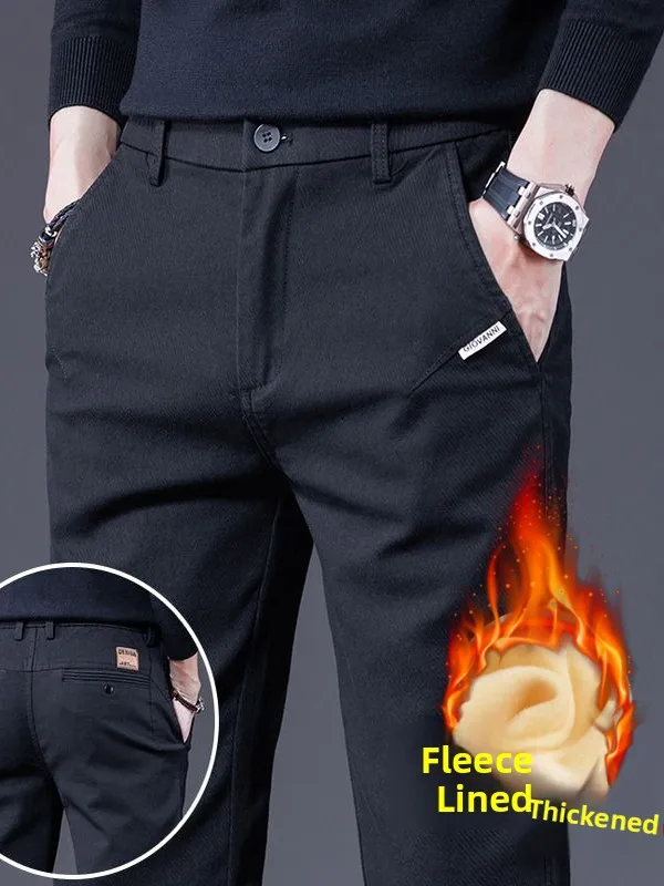 

High-End Men's Straight Leg Fce Lined Slim Fit Casual Pants Versatile Busin Sle Thiened 2025 New Faion Long Trousers