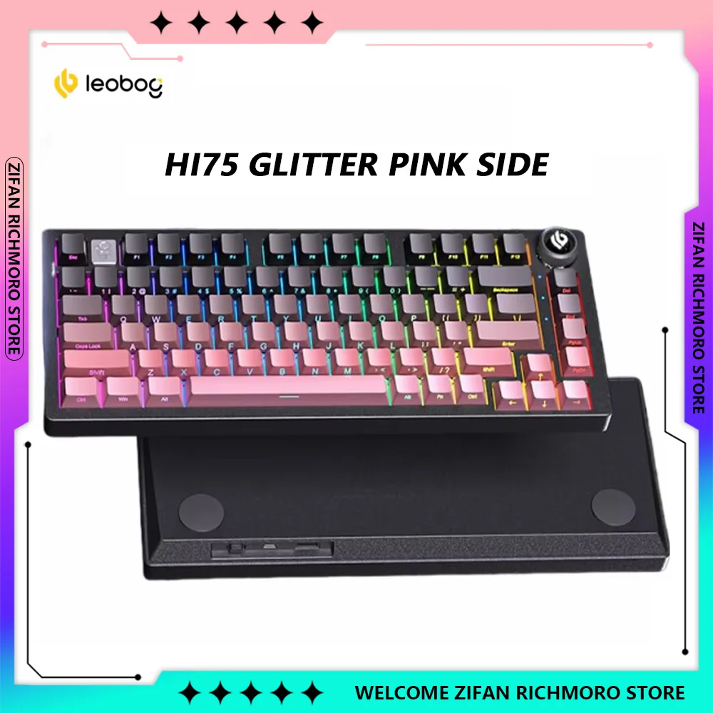 LEOBOG Hi75 Glitter Pink Side Hot Swap Mechanical Keyboards Custom Wired Aluminium Alloy Gaming Keyboard PC E-sports Accessories