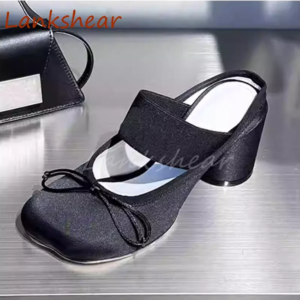 

Butterfly Knot Round Heels Women Slippers Square Heels Slingback Fashion Niche Design Shallow Spring Women Shoes 2025 Newest