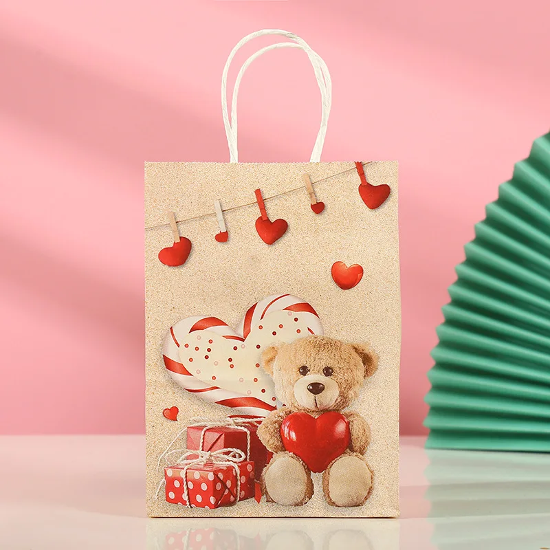 4Pcs Love Little Bear Gift Bag Kraft Paper Chocolate Candy Cookie Bag Valentines Day Gift Packaging Wedding Birthday Party Decor