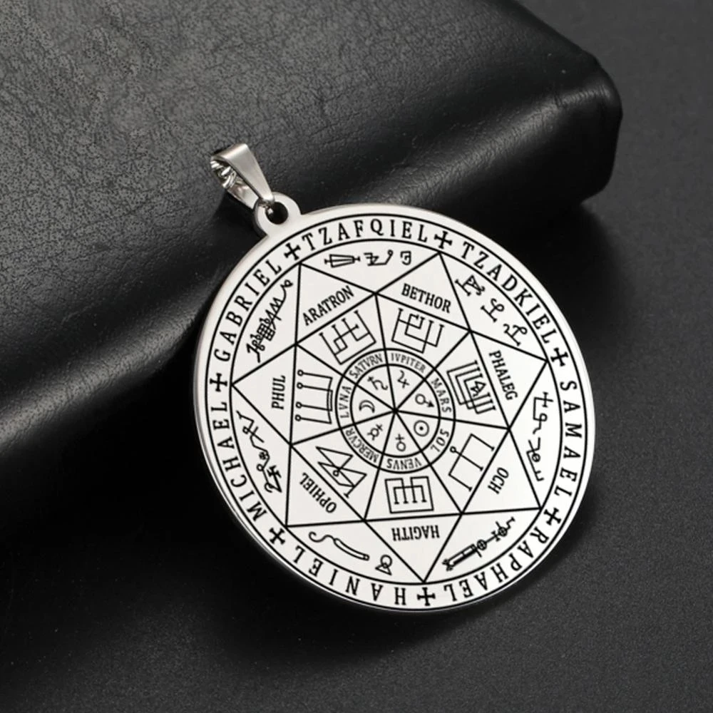 EUEAVAN 10pcs Seven Archangels Sigil Stainless Steel Pendant DIY Accessories Charms for Necklace Men Gabriel Pendants Amulet