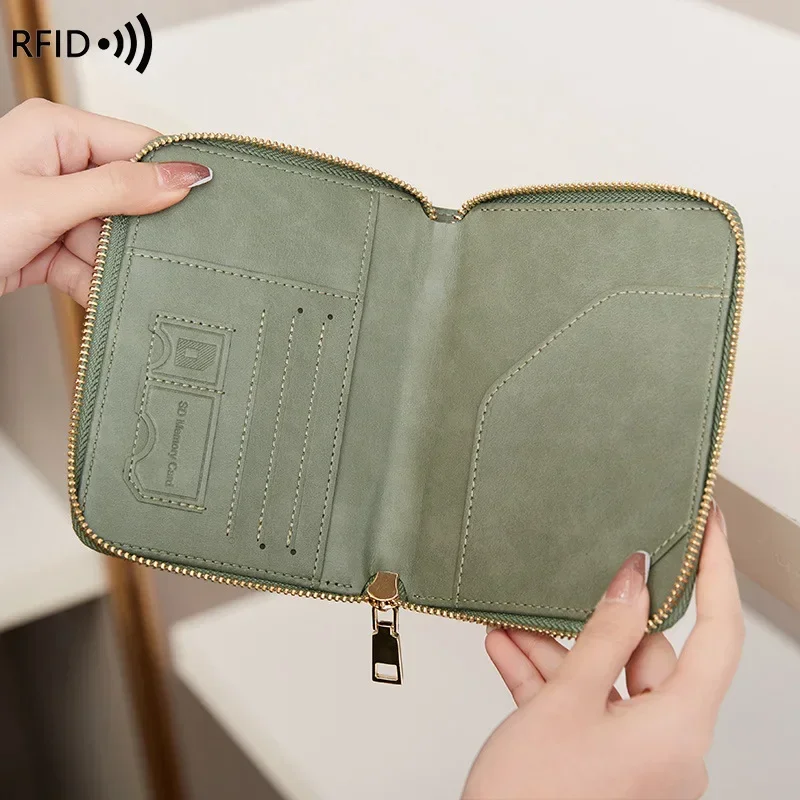 New RFID passport bag cover zipper short travel passport holder multi-functional storage document bag card bag coin purse