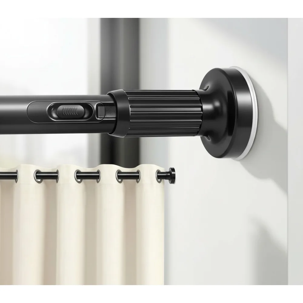 

Adjustable Tension Curtain Rod No Drilling, Black Extra Long for Patio Windows & Bathroom, Renter Friendly