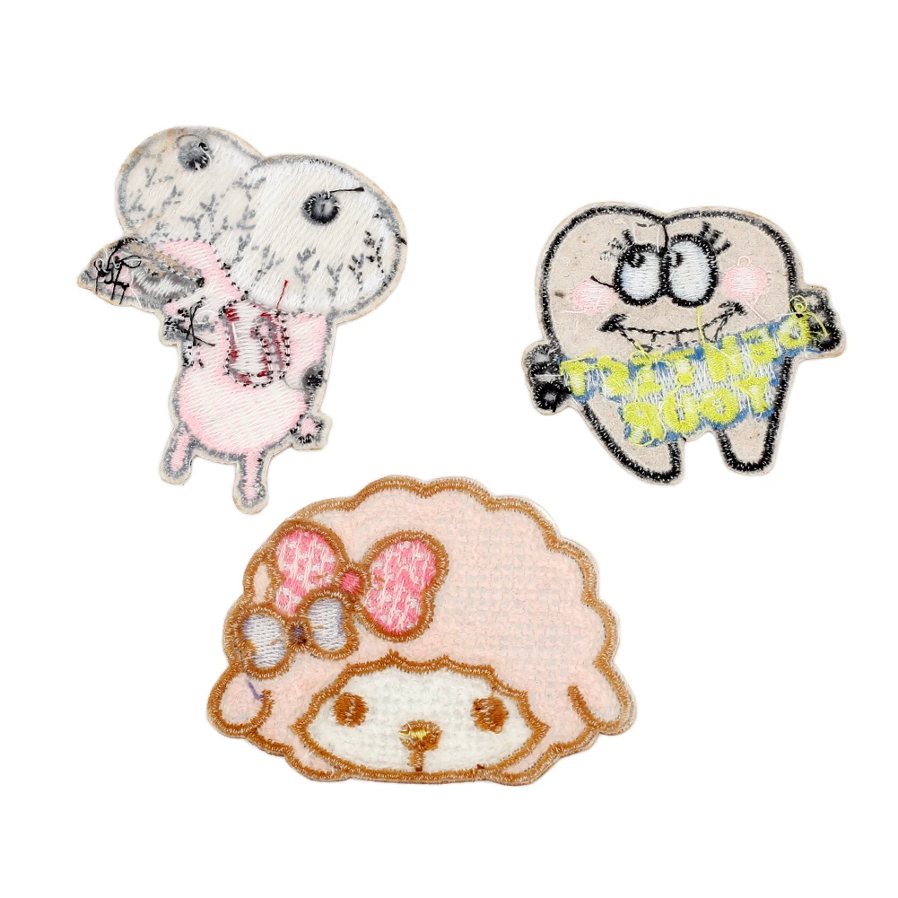 Cartoon Teeth Embroidery Applique Chenille Sheep Patches Iron-on Transfer For Clothes Sewing Accessories Backpack Badge