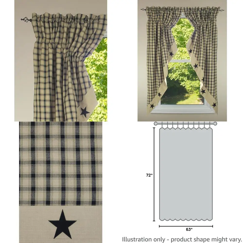 Valance Bergaris Bintang Hitam dengan Pinggiran, 72x63 Gaya Lancaster