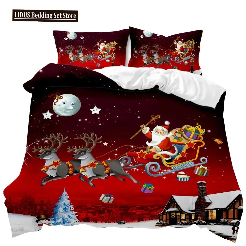 

Christmas Duvet Cover Set Cartoon Merry Chirstmas Bedding Set Happy Santa Claus Polyester Quilt Set Pillowcase Double Queen King