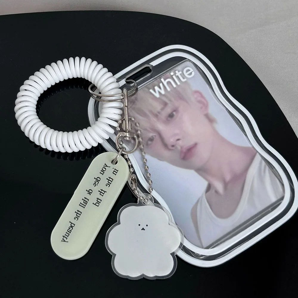 INS Transparent Photocard Holder with Spring Keychain Idol Photo Protective Case 3 Inch Photo Card Holder Student ID Card Cover