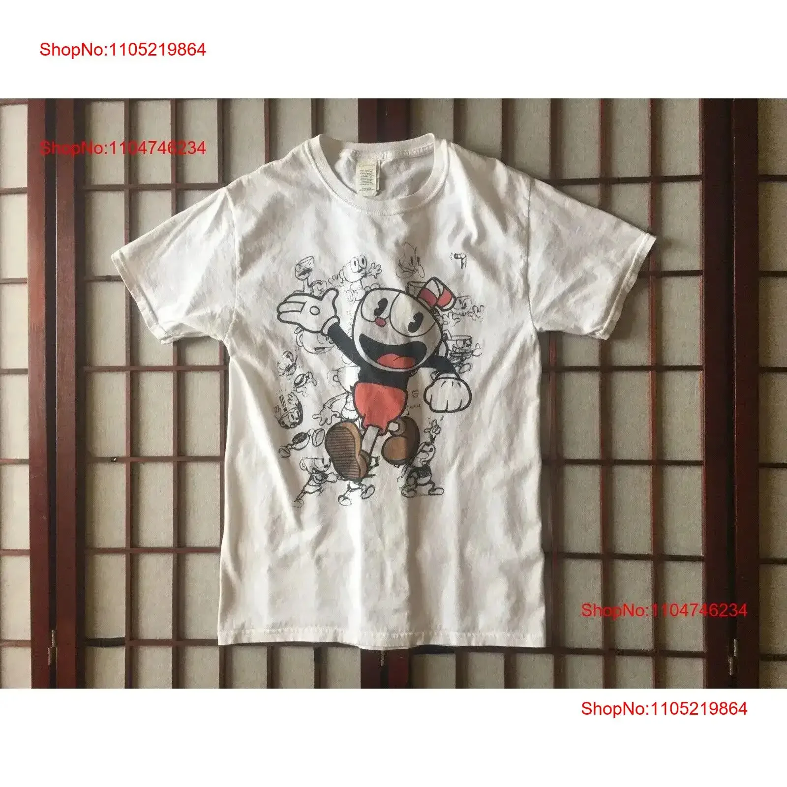 

Cuphead Sketch Parade White Short Slev Worn Look 2017 T Shirt Men Size S vintage Washed designer clothes homme vintage Washed