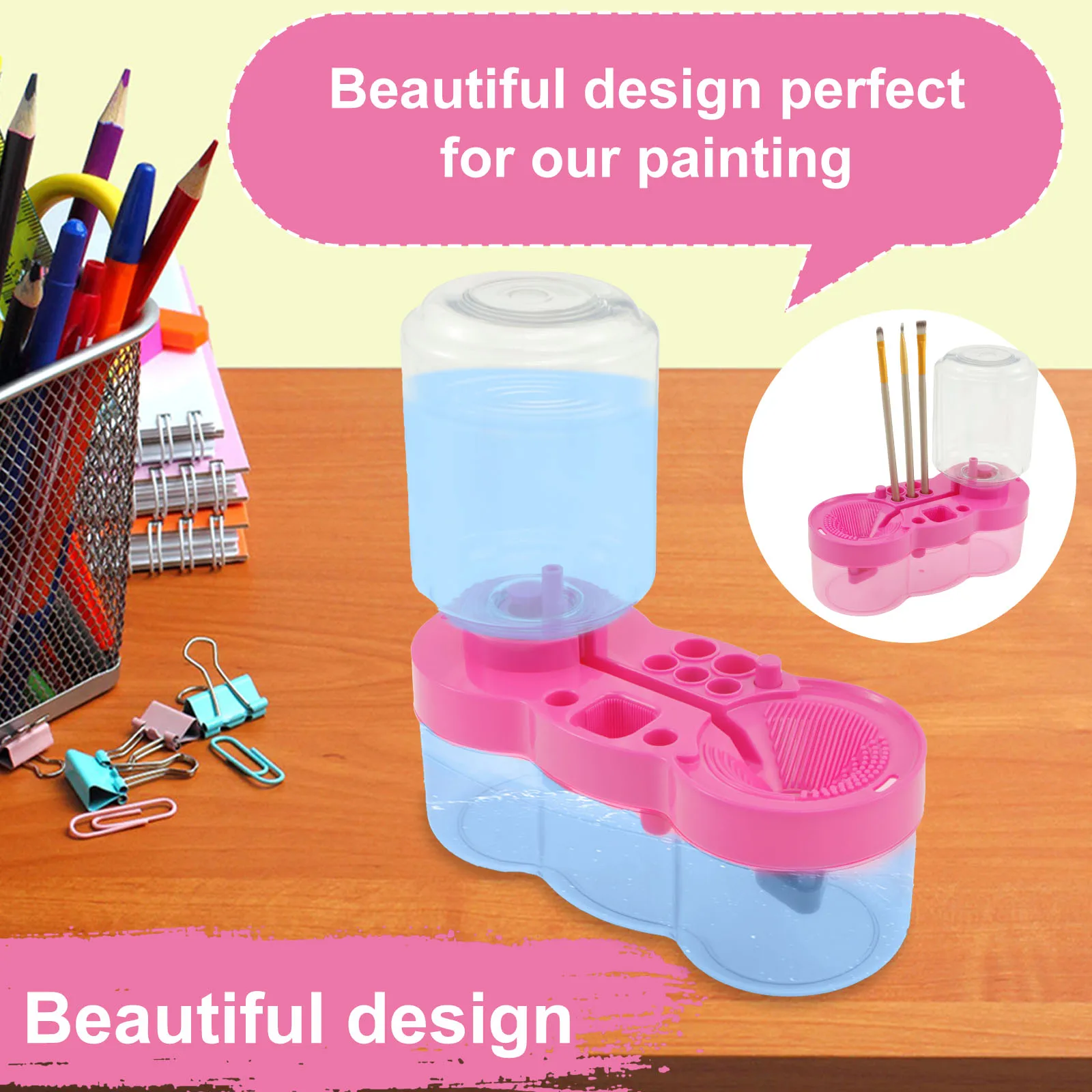 Paint Brush Cleaner Tool Multifunctional Painting Supplies with Paint Tray&Brush Holder Water Circulation for Acrylic Watercolor