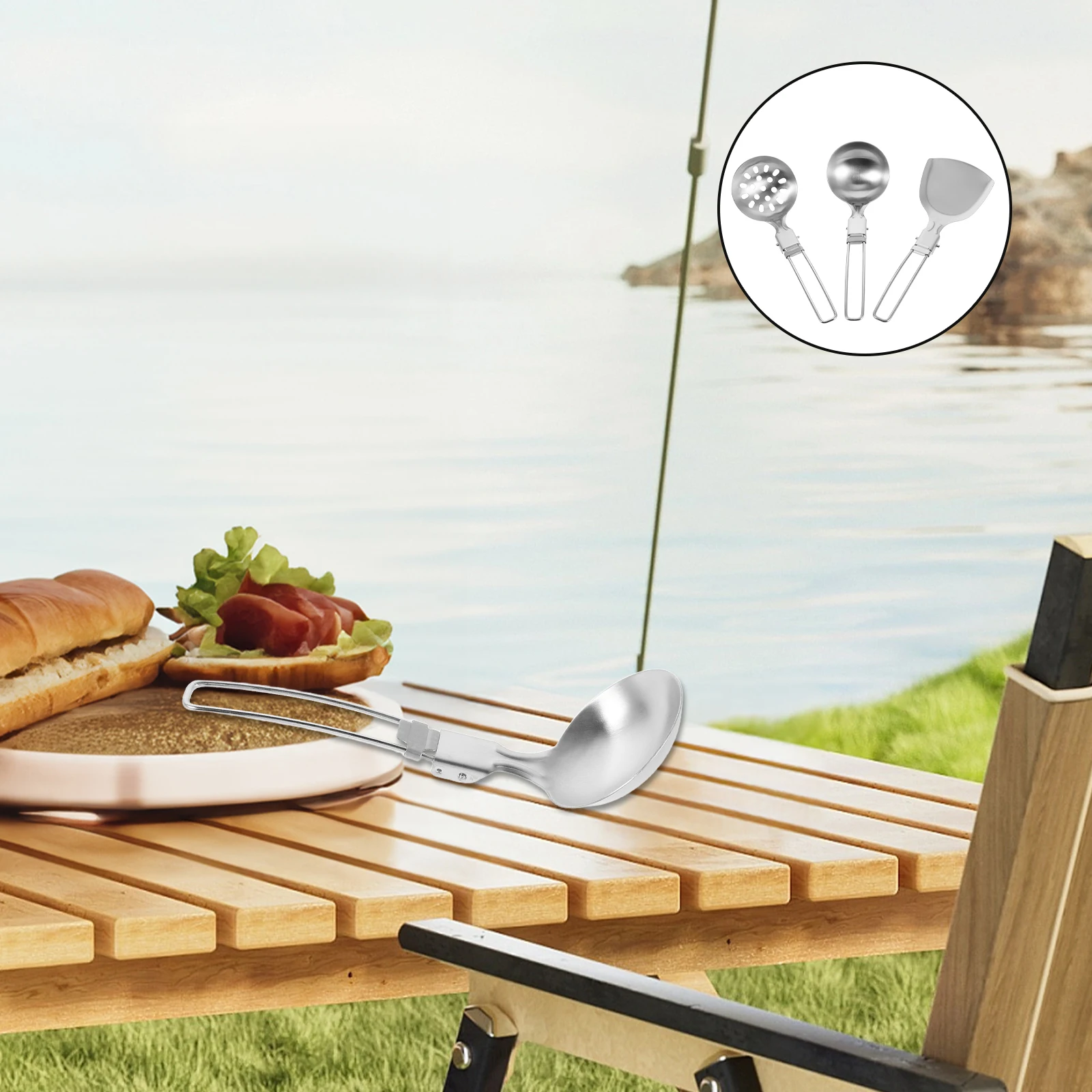 

3 Pcs Outdoor Tableware Set Kitchen Utensils Stainless Steel Camping Spatula Grilling Tools