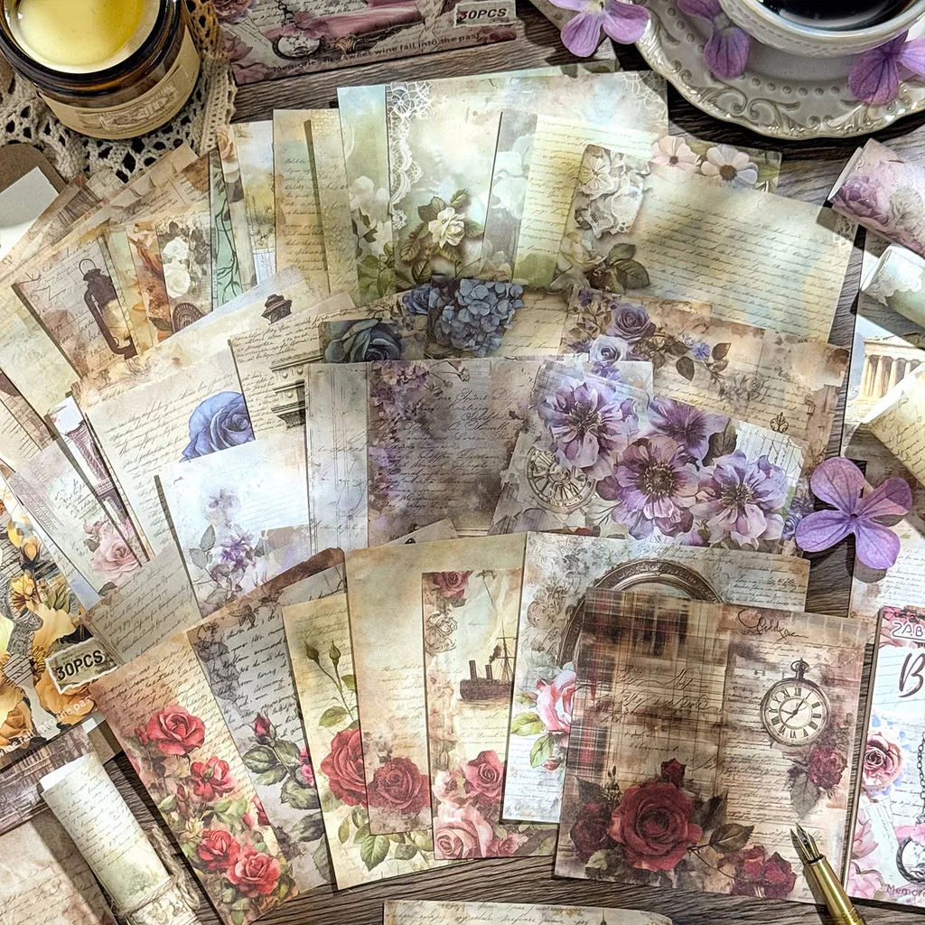 

30 листов, винтажный материал с цветочной тематикой, бумажная основа, декоративная фоновая бумага, ручная работа, материал для скрапбукинга «сделай сам», крафт-бумага